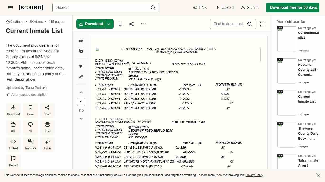 Current Inmate List PDF Probation Arrest